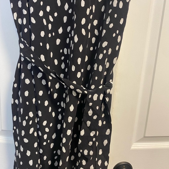 Amour Vert Womens Cindra 100% Silk Midi Dress BLACK & WHITE Dotted Cap Sleeves - Picture 5 of 10